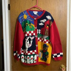 Size 2X Multicolor Alexandra Bartlett knit cardigan farm animal